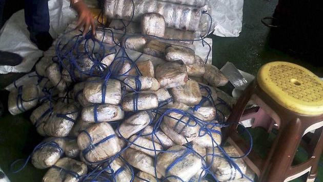 The Indian Coast Guard seized approximately 1,500 kg of heroin after a merchant vessel was intercepted off the coast of Gujarat on Sunday.(PTI Photo)
