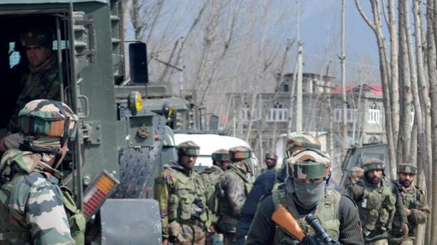 Army personnel during an encounter Lashkar-e-Taiba (LeT) militants in Pulwama district of south Kashmir earlier this month. (PTI) Army personnel during an encounter Lashkar-e-Taiba (LeT) militants in Pulwama district of south Kashmir earlier this month. (PTI)