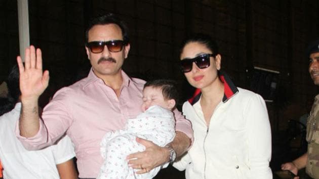 Actors Saif Ali Khan and Kareena Kapoor Khan with their seven-month-old baby Taimur, while going on a vacation.