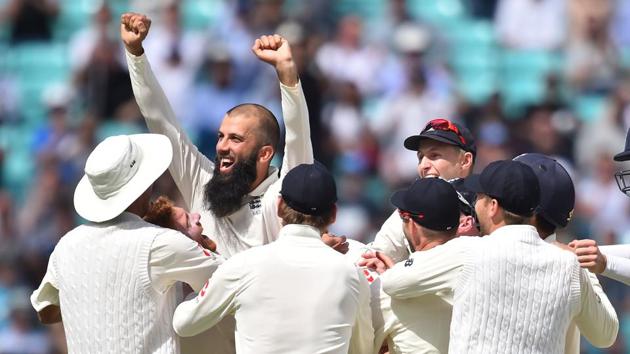 Moeen Ali became the first bowler to take a hattrick at The Oval as England thrashed South Africa by 239 runs to take a 2-1 lead in the four-Test series. (AFP) Moeen Ali became the first bowler to take a hattrick at The Oval as England thrashed South Africa by 239 runs to take a 2-1 lead in the four-Test series. (AFP)