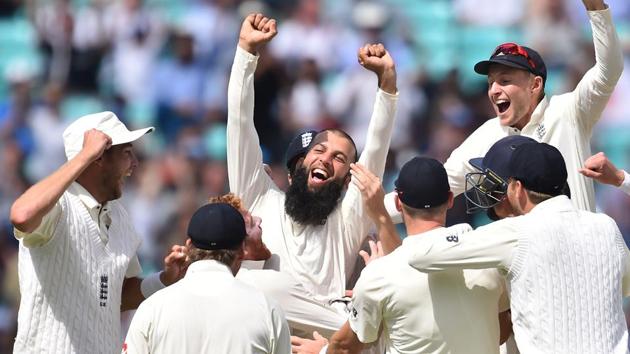 Moeen Ali became the first England spinner since 1938 to take a Test hattrick as Joe Root’s side thrashed South Africa by 239 runs at The Oval to take a 2-1 lead in the four-Test series. (AFP) Moeen Ali became the first England spinner since 1938 to take a Test hattrick as Joe Root’s side thrashed South Africa by 239 runs at The Oval to take a 2-1 lead in the four-Test series. (AFP)