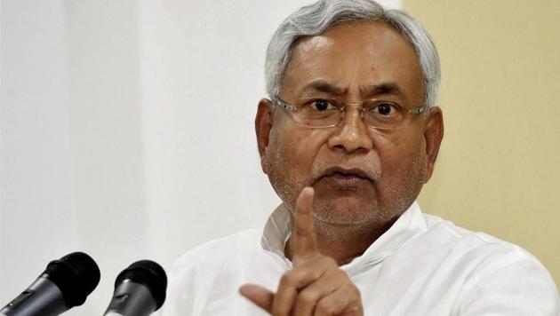 Bihar CM Nitish Kumar addresses a press conference in Patna on Monday.(PTI)