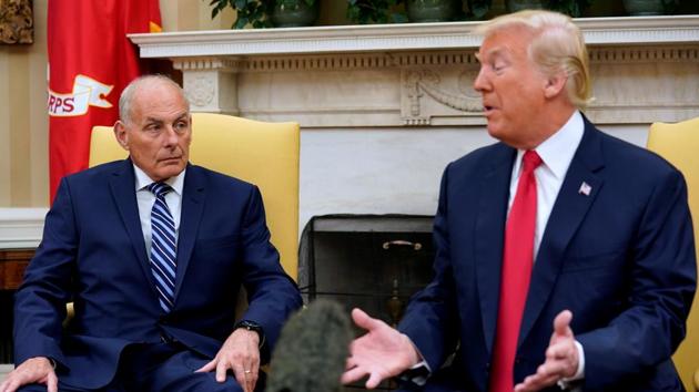 US President Donald Trump speaks after John Kelly was sworn in as White House Chief of Staff in the Oval Office of the White House in Washington on Monday. (Reuters Photo) US President Donald Trump speaks after John Kelly was sworn in as White House Chief of Staff in the Oval Office of the White House in Washington on Monday. (Reuters Photo)