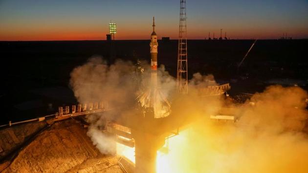 The Soyuz MS-05 spacecraft launched 20 minutes after sunset, with the horizon tinged in various hues. Most launch programmes are generally scheduled in the daytime hours which provide better visibility and aid in communication and logistical support. (Shamil Zhumatov / REUTERS)