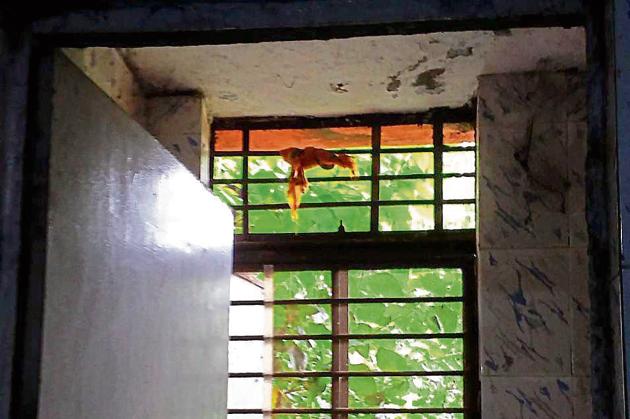 An alleged suspect in a kidnapping case was found hanging inside this washroom of the Jahangirpuri police station in north Delhi on Wednesday, hours after he was called by the cops for interrogation. An alleged suspect in a kidnapping case was found hanging inside this washroom of the Jahangirpuri police station in north Delhi on Wednesday, hours after he was called by the cops for interrogation.