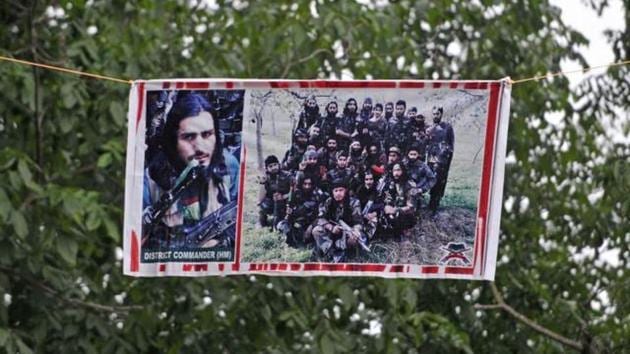 Posters showing Saddam Padder and other Hizbul Militant militants dot the Shopian district.(HT File Photo/Waseem Andrabi)