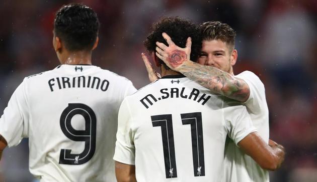 Liverpool FC's Mohamed Salah celebrates scoring the second goal against Bayern Munich during their Audi Cup match on Tuesday. (REUTERS) Liverpool FC's Mohamed Salah celebrates scoring the second goal against Bayern Munich during their Audi Cup match on Tuesday. (REUTERS)
