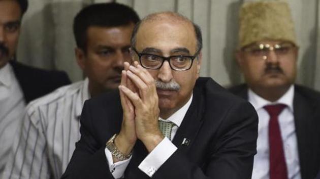 Pakistan high commissioner Abdul Basit during the discussion for improving Indo-Pak Relation's programme, organised by Center for Peace and Progress in New Delhi, on April 11, 2017.(Mohd Zakir/HT File Photo)