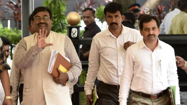 BJP MLA Sudhir Mungantiwar arrives at Vidhan Bhavan for the monsoon assembly session on Tuesday. (Kunal Patil/HT Photo) BJP MLA Sudhir Mungantiwar arrives at Vidhan Bhavan for the monsoon assembly session on Tuesday. (Kunal Patil/HT Photo)