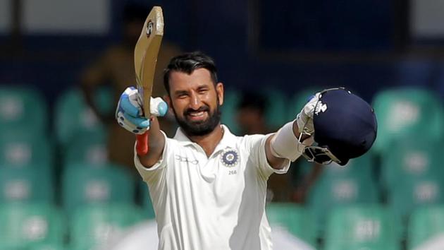 Playing in his 50th Test, Cheteshwar Pujara scored his 13th Test century and second of the series. (AP)