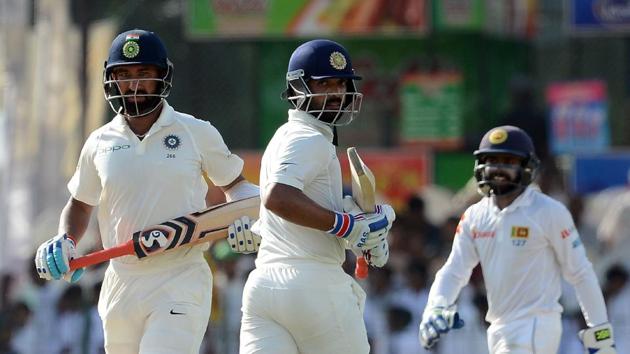 Ajinkya Rahane and Cheteshwar Pujara both scored centuries as India ended Day 1 of the 2nd Test vs Sri Lanka in a dominant position. (AFP)