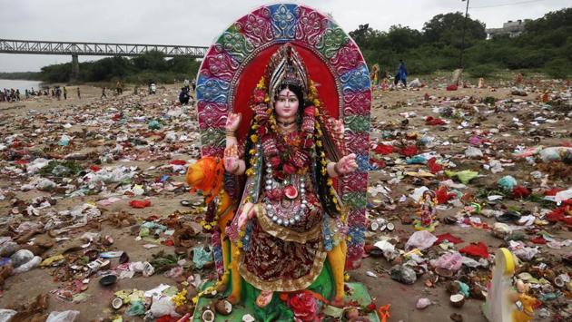 The Dashama vrat is a festival and fast local to Gujarat and dedicated to the goddess Dashama. This ten-day festival marked by the advent of the Shravan month of the Hindu calendar culminates with the immersion of the idols of this deity near the banks of the Sabarmati river. (Ajit Solanki / AP)