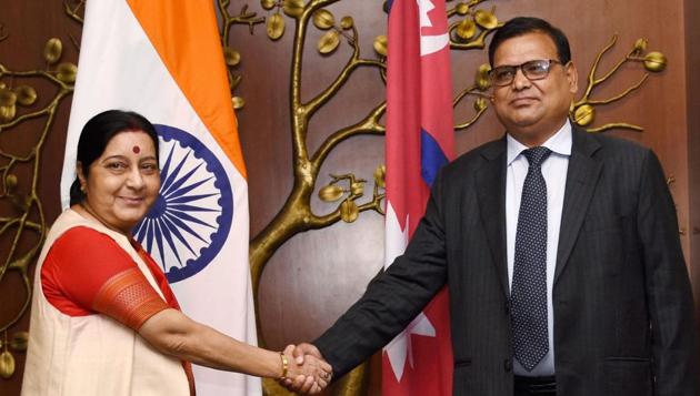 External Affairs Minister Sushma Swaraj (in picture, with Krishna Bahadur Mahara, Nepal’s deputy prime minister and foreign affairs minister) is visiting Nepal to participate in the BIMSTEC ministerial meeting to be held in Kathmandu. (PTI File) External Affairs Minister Sushma Swaraj (in picture, with Krishna Bahadur Mahara, Nepal’s deputy prime minister and foreign affairs minister) is visiting Nepal to participate in the BIMSTEC ministerial meeting to be held in Kathmandu. (PTI File)