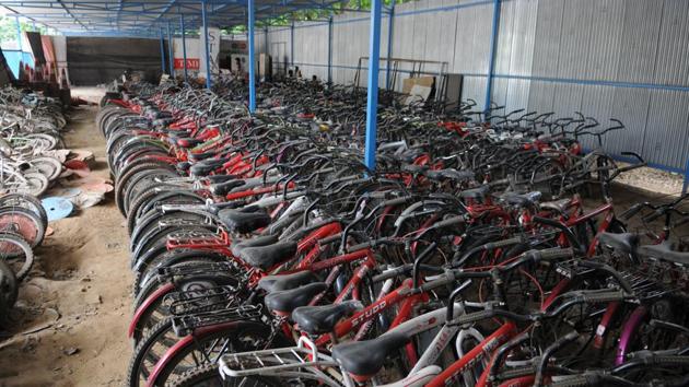 The MCG has claimed that a few of the cycles were given to the Haryana fire services and these are currently kept at the fire station headquarters in Sector 29, Gurgaon. (Parveen Kumar/HT Photo) The MCG has claimed that a few of the cycles were given to the Haryana fire services and these are currently kept at the fire station headquarters in Sector 29, Gurgaon. (Parveen Kumar/HT Photo)