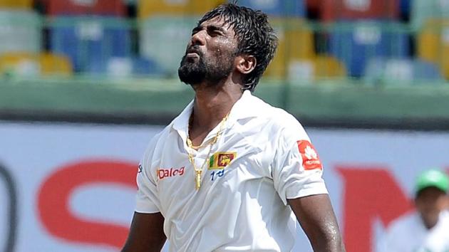 Sri Lanka’s Nuwan Pradeep sustained a hamstring injury during the second Test against India in Colombo.(AFP)