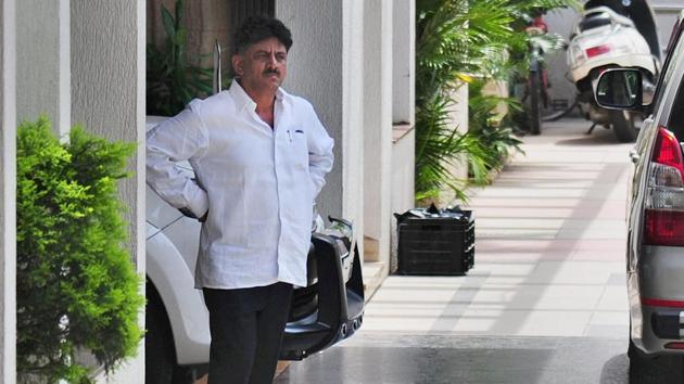 Karnataka energy minister DK Shivakumar at his residence in Bengaluru on Wednesday. (PTI Photo) Karnataka energy minister DK Shivakumar at his residence in Bengaluru on Wednesday. (PTI Photo)