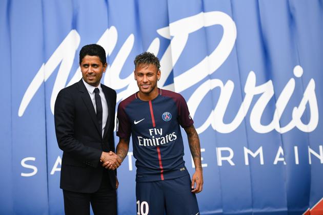 Neymar pictured in a Paris Saint-Germain shirt for the first time. (AFP)
