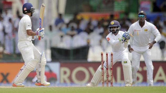 Ajinkya Rahane also found himself heading back to the pavilion thanks to smart bowling from Malinda Pushpakumara. (AP)