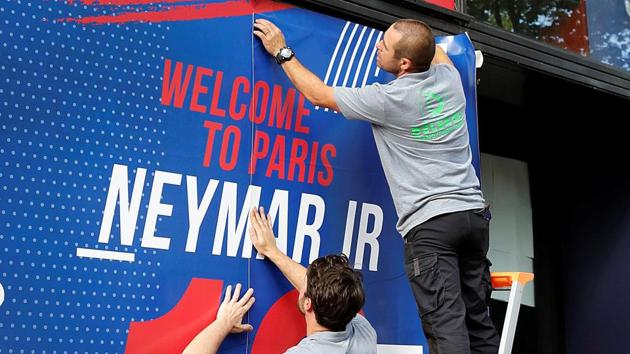 Signs welcoming Neymar could be seen outside PSG sports boutiques in Paris as well. (REUTERS)