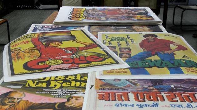 The collection includes 90 Amitabh Bachchan film posters. (HT Photo) The collection includes 90 Amitabh Bachchan film posters. (HT Photo)