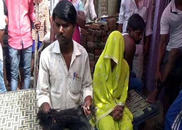 A man shows his wife’s hair, which was mysteriously chopped off in Bathinda, Punjab on Thursday.(HT File Photo) A man shows his wife’s hair, which was mysteriously chopped off in Bathinda, Punjab on Thursday.(HT File Photo)