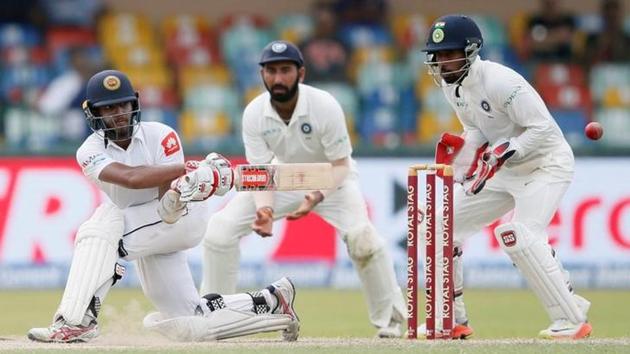 Sri Lanka's Kusal Mendis used the sweep shot to great effect against India on Day 3 of the second Test on Saturday. (Reuters) Sri Lanka's Kusal Mendis used the sweep shot to great effect against India on Day 3 of the second Test on Saturday. (Reuters)