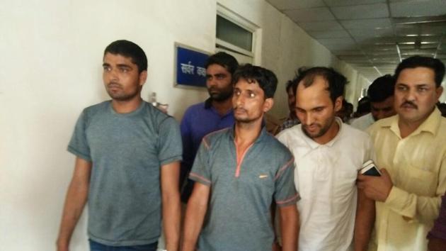 The police identified the accused as Rahul Kumar, 27 and Anoop, 30, residents of Mathura and Munish, 28, of Tappal in Aligarh.