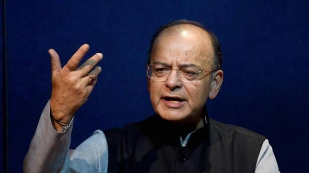 Finance minister Arun Jaitley speaks at a book launch in New Delhi. Jaitley has said the sale of public sector bank stocks through the ETF is not inconsistent with the government’s policy of banking sector consolidation.(PTI)