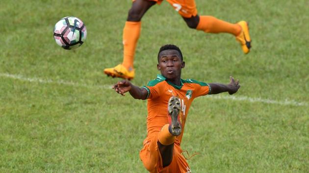 Ivory Coast's Edgard Dakoi controls the ball during the 8th Francophonie Games final football match between Ivory Coast and Morocco, at the Felix Houphouet-Boigny stadium in Abidjan. (AFP)