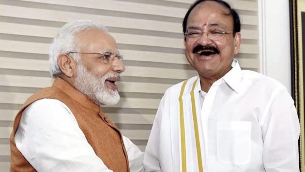 Prime Minister Narendra Modi greets vice president-elect Venkaiah Naidu at his residence in New Delhi on August 5, 2017. (PTI) Prime Minister Narendra Modi greets vice president-elect Venkaiah Naidu at his residence in New Delhi on August 5, 2017. (PTI)