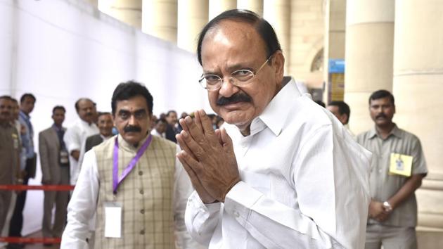 Vice president-elect M Venkaiah Naidu before the casting of vote in the election at Parliament House in New Delhi, on August 5, 2017. (Arvind Yadav/HT Photo) Vice president-elect M Venkaiah Naidu before the casting of vote in the election at Parliament House in New Delhi, on August 5, 2017. (Arvind Yadav/HT Photo)