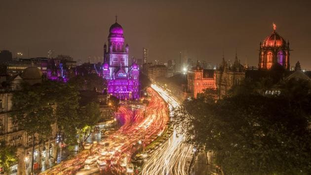 BMC building lit-up for completing 124 years and it is entering its 125th year on August 1, in Mumbai, India. The building, a listed Grade II A heritage structure, was constructed in the Gothic style and its designs were prepared by FW Stevens. The construction commenced on December 9, 1884 and was completed on July 31, 1893. (Kunal Patil/HT Photo) BMC building lit-up for completing 124 years and it is entering its 125th year on August 1, in Mumbai, India. The building, a listed Grade II A heritage structure, was constructed in the Gothic style and its designs were prepared by FW Stevens. The construction commenced on December 9, 1884 and was completed on July 31, 1893. (Kunal Patil/HT Photo)