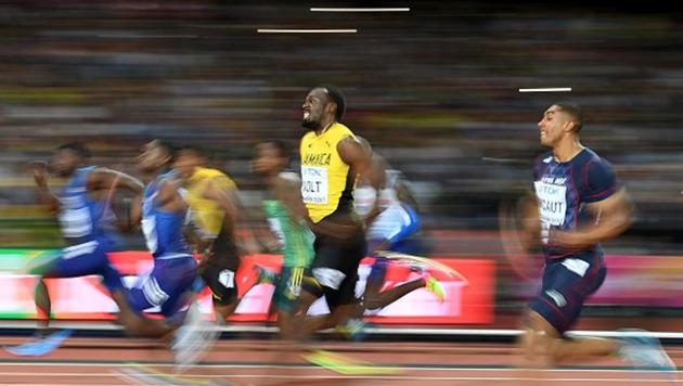 The famous Usain Bolt (C) surge came too during the last 40 metres of the men's 100m final at the IAAF World Championships of Athletics as the Jamaican tried to catch Justin Gatlin (left) and Christian Coleman. (Getty Images)