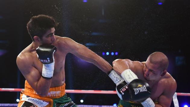 As the tempo of the fight increased, Zulpikar Maimaitiali, whose tactic revolved around body blows, was warned a couple of times for hitting below the belt. The Chinese boxer was docked a point later which eventually cost him dearly as the bout went to the judges’ decision. (AFP)
