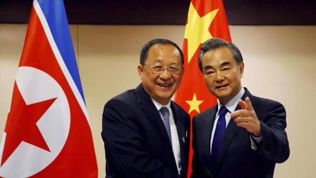 North Korean foreign minister Ri Yong Ho, left, is greeted by his Chinese counterpart, Wang Yi, prior to their bilateral meeting on the sidelines of the 50th ASEAN foreign ministers’ meet on August 6, 2017 in the suburban Pasay city of south Manila, Philippines. (AP) North Korean foreign minister Ri Yong Ho, left, is greeted by his Chinese counterpart, Wang Yi, prior to their bilateral meeting on the sidelines of the 50th ASEAN foreign ministers’ meet on August 6, 2017 in the suburban Pasay city of south Manila, Philippines. (AP)