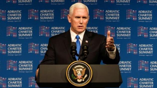 US Vice President Mike Pence gives a speech during Adriatic Charter Summit in Podgorica, Montenegro, on August 2, 2017. (Reuters) US Vice President Mike Pence gives a speech during Adriatic Charter Summit in Podgorica, Montenegro, on August 2, 2017. (Reuters)