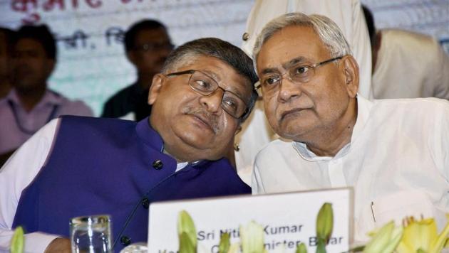 Bihar Chief Minister Nitish Kumar with Union Law Minister Ravi Shankar Prasad during the inauguration of Tele-Law, a portal available across the Common Service Centre (CSC) network which will connect the citizens to legal service providers, in Patna on Sunday. (PTI) Bihar Chief Minister Nitish Kumar with Union Law Minister Ravi Shankar Prasad during the inauguration of Tele-Law, a portal available across the Common Service Centre (CSC) network which will connect the citizens to legal service providers, in Patna on Sunday. (PTI)