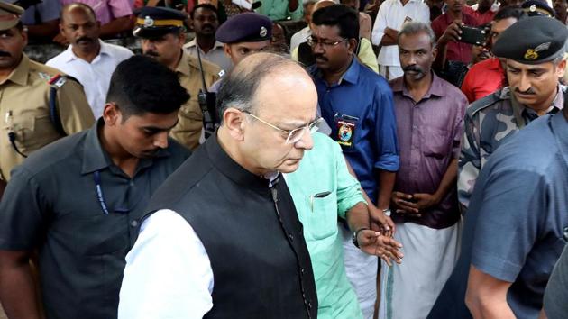 Union minister Arun Jaitley at the house of murdered RSS worker Rajesh in Sreekaryam, Thiruvananthapuram. (Vivek R Nair/HT Photo) Union minister Arun Jaitley at the house of murdered RSS worker Rajesh in Sreekaryam, Thiruvananthapuram. (Vivek R Nair/HT Photo)