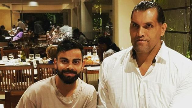 Indian cricket team captain Virat Kohli caught up with World Wrestling Entertainment star The Great Khali in Sri Lanka. (Virat Kohli/Twitter) Indian cricket team captain Virat Kohli caught up with World Wrestling Entertainment star The Great Khali in Sri Lanka. (Virat Kohli/Twitter)