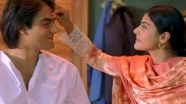 Arbaaz Khan and Kajol in a still from Pyaar Kiya To Darna Kiya. Arbaaz Khan and Kajol in a still from Pyaar Kiya To Darna Kiya.