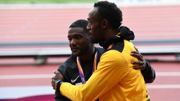 Justin Gatlin (L) and Usain Bolt have tremendous mutual respect for each other with the Jamaican naming the American as one of his toughest rivals. Gatlin, on his part, adores Bolt and bowed down to him after finishing the race, winning the men’s 100m event at the IAAF World Championships of Athletics in London on Saturday night. (AFP)