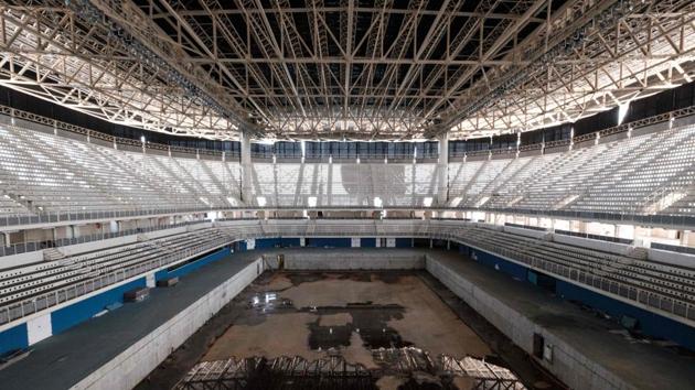 The Olympics Aquatics Stadium which hosted the swimming competition at the Rio 2016 Olympic and Paralympic Games at the Olympic Park in Rio de Janeiro, Brazil. A year after Rio's Olympic Games its festive spirit seems a distant memory for the troubled population under a deep economic crisis. (Yasuyoshi Chiba /AFP)