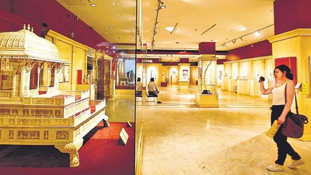 A visitor at one of the galleries at the National Museum in New Delhi.(HT Photo/Sanjeev Verma) A visitor at one of the galleries at the National Museum in New Delhi.(HT Photo/Sanjeev Verma)