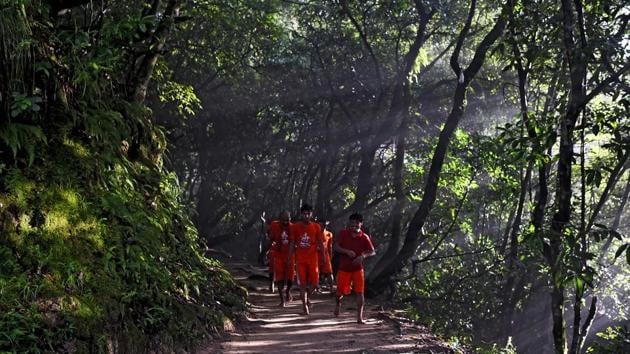 During this pilgrimage, devotees walk miles barefooted before offering the water at Lord Shiva’s temple at Pashupatinath in Katmandu. (PRAKASH MATHEMA / AFP) During this pilgrimage, devotees walk miles barefooted before offering the water at Lord Shiva’s temple at Pashupatinath in Katmandu. (PRAKASH MATHEMA / AFP)