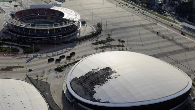 The Velodrome which had its roof partially burnt after a fire at the Olympics park in Rio de Janeiro, Brazil. (Ricardo Moraes/REUTERS)
