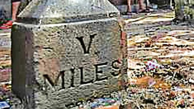 While demolishing stalls behind KEM hospital in April, BMC officials discovered the relic with ‘V miles’ inscribed on it. While demolishing stalls behind KEM hospital in April, BMC officials discovered the relic with ‘V miles’ inscribed on it.