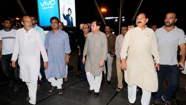 Senior Congress leaders Bharatsinh Solanki, Arjun Modhwadia, Ahmed Patel at Ahmedabad airport during arrival of the party's MLAs from Karnataka on Monday, ahead of Rajya Sabha elections. (PTI Photo) Senior Congress leaders Bharatsinh Solanki, Arjun Modhwadia, Ahmed Patel at Ahmedabad airport during arrival of the party's MLAs from Karnataka on Monday, ahead of Rajya Sabha elections. (PTI Photo)