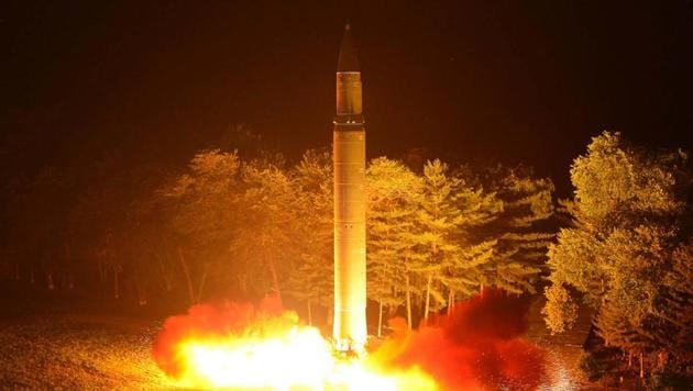 A photo distributed by the North Korean government shows what was said to be the launch of a Hwasong-14 intercontinental ballistic missile at an undisclosed location in North Korea on July 28, 2017. (AP) A photo distributed by the North Korean government shows what was said to be the launch of a Hwasong-14 intercontinental ballistic missile at an undisclosed location in North Korea on July 28, 2017. (AP)