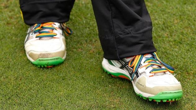 Rainbow colours are being used on clothes, shoes, stumps among other things to welcome the LGBT community into cricket in England.(Getty Images)