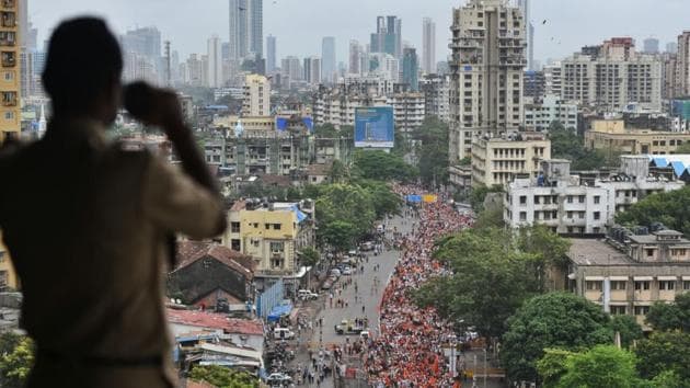 Around 10,000 policemen were deployed to maintain order during the march.(Satyabrata Tripathy/HT)